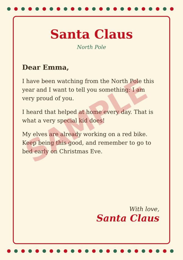 A letter from Santa with your kid’s name: free preview in Telegram, printable A4 for 50 Stars