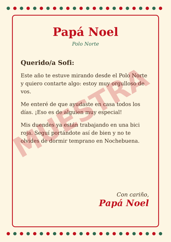 Carta de Papá Noel con el nombre de tu hijo o hija: vista previa gratis en Telegram, A4 para imprimir por 50 Stars