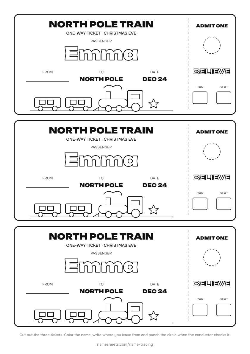 North Pole train ticket