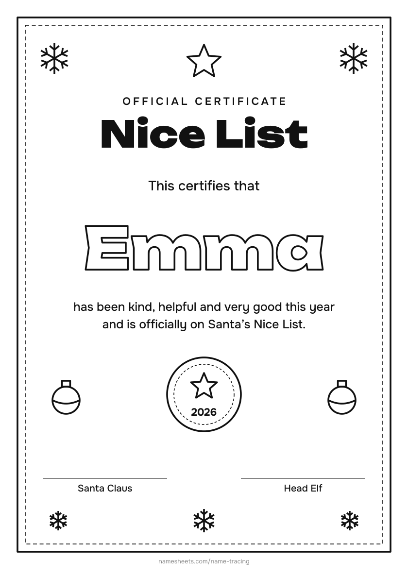 Nice List certificate