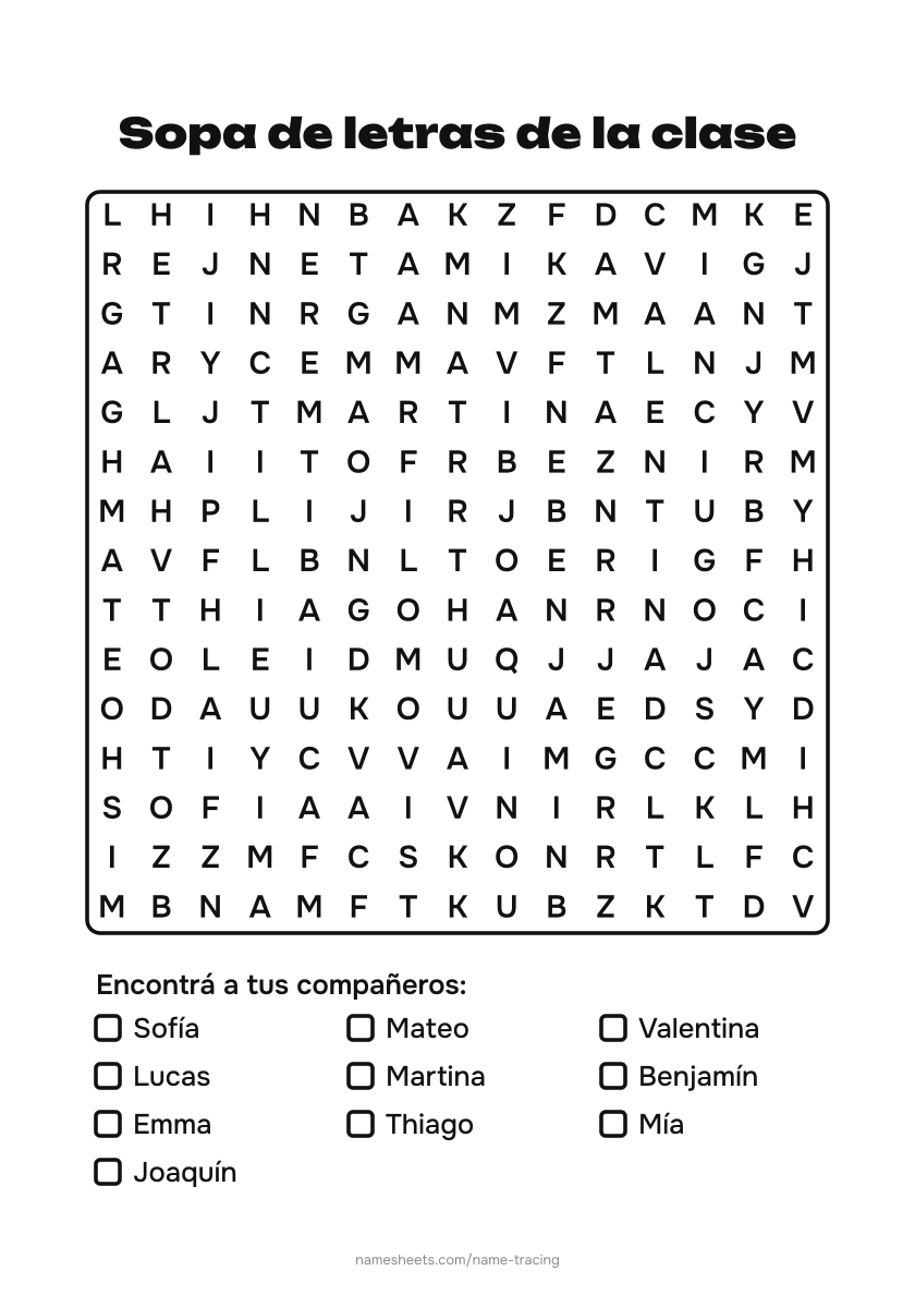 Sopa de letras de la clase