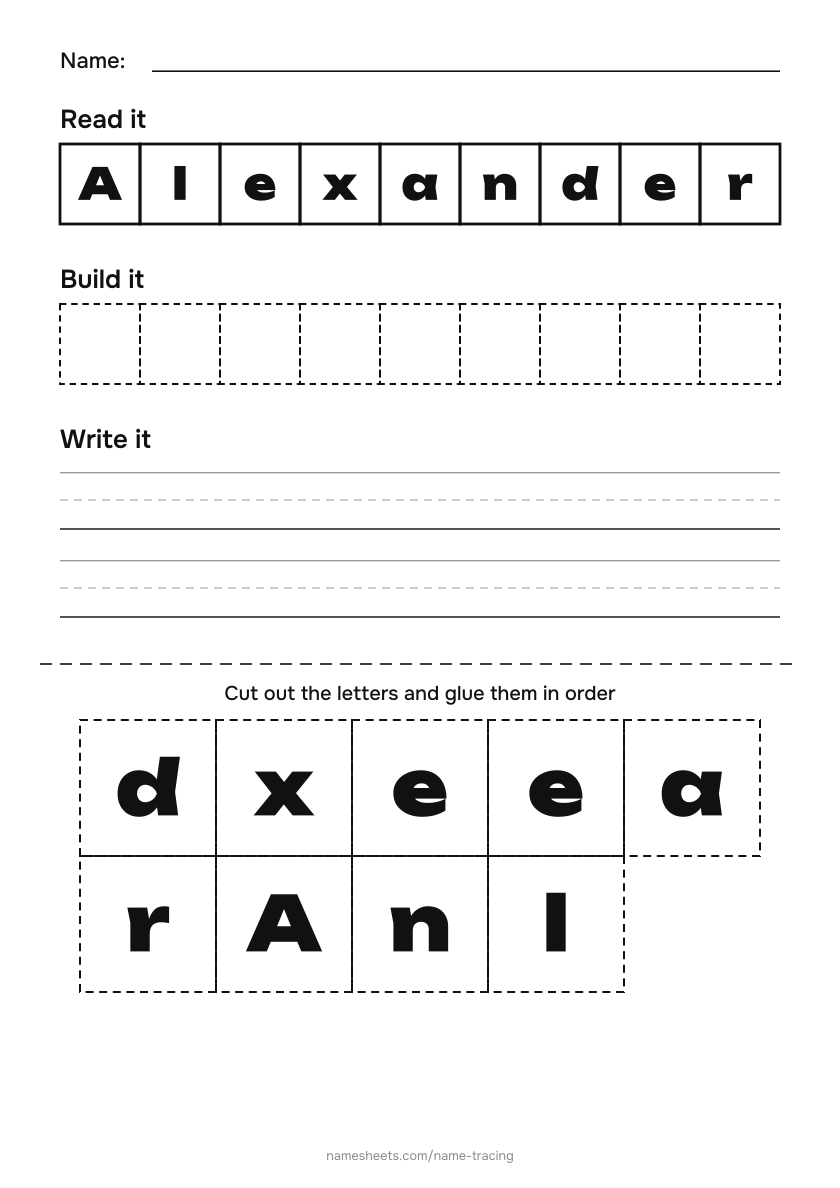Name puzzle (cut & paste): Alexander