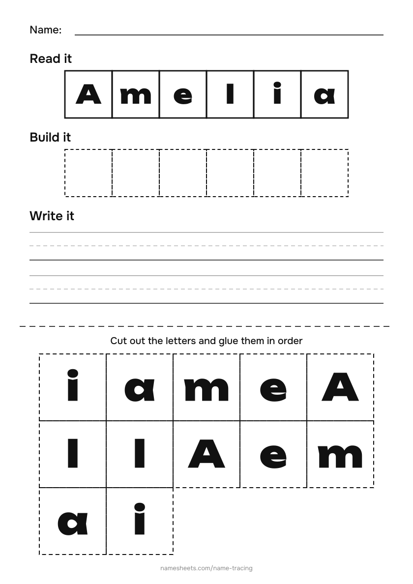 Name puzzle (cut & paste): Amelia