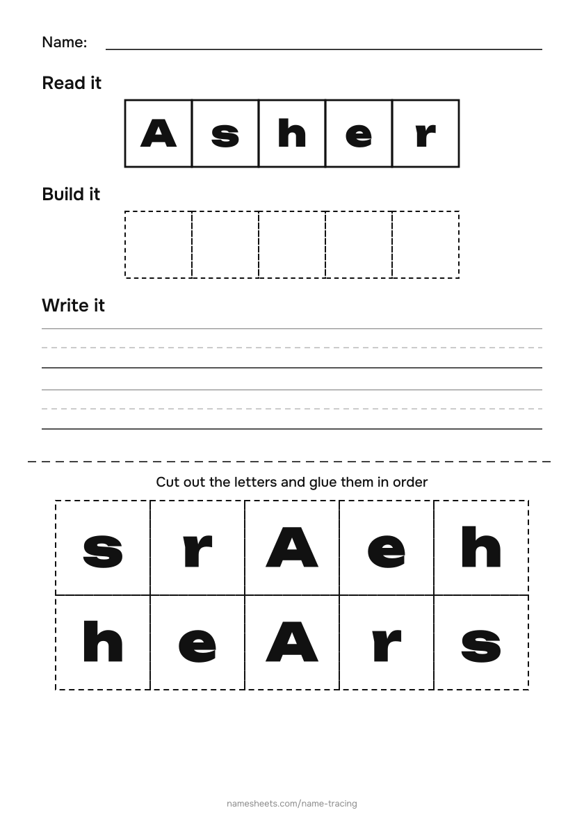 Name puzzle (cut & paste): Asher