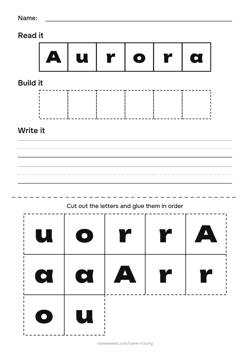 Name puzzle (cut & paste): Aurora