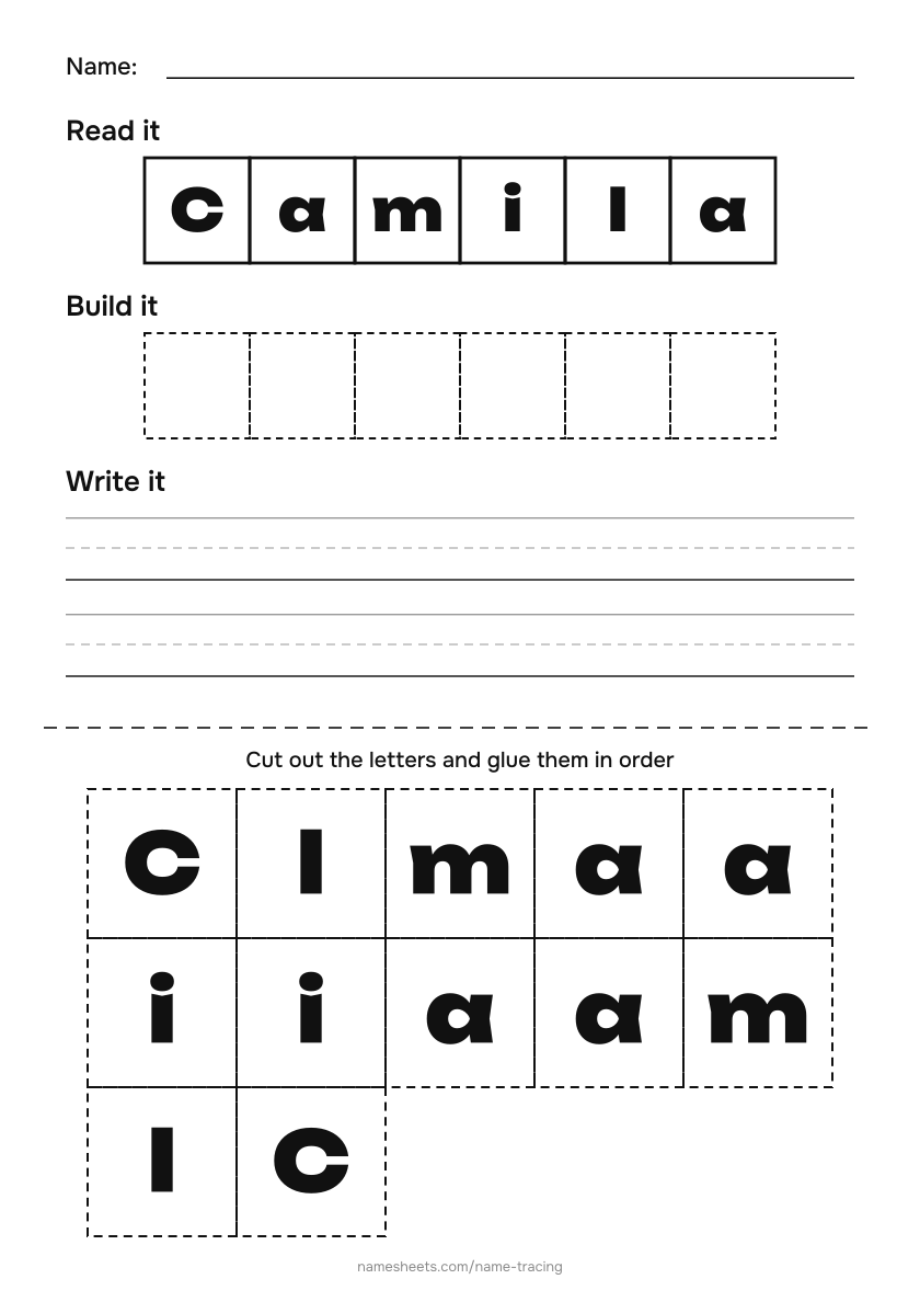 Name puzzle (cut & paste): Camila