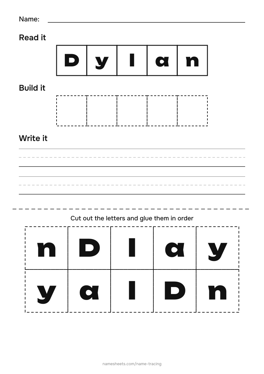 Name puzzle (cut & paste): Dylan