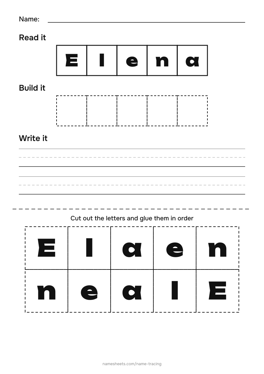 Name puzzle (cut & paste): Elena