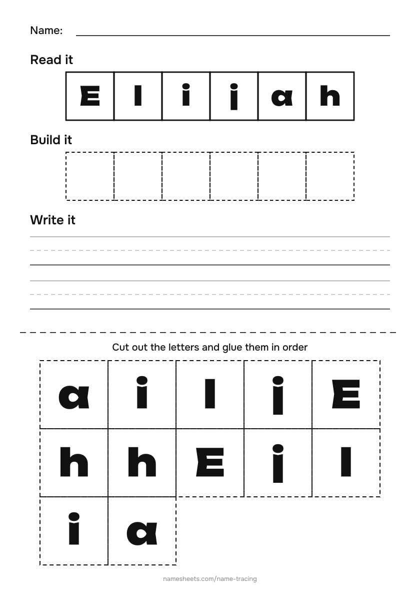 Name puzzle (cut & paste): Elijah
