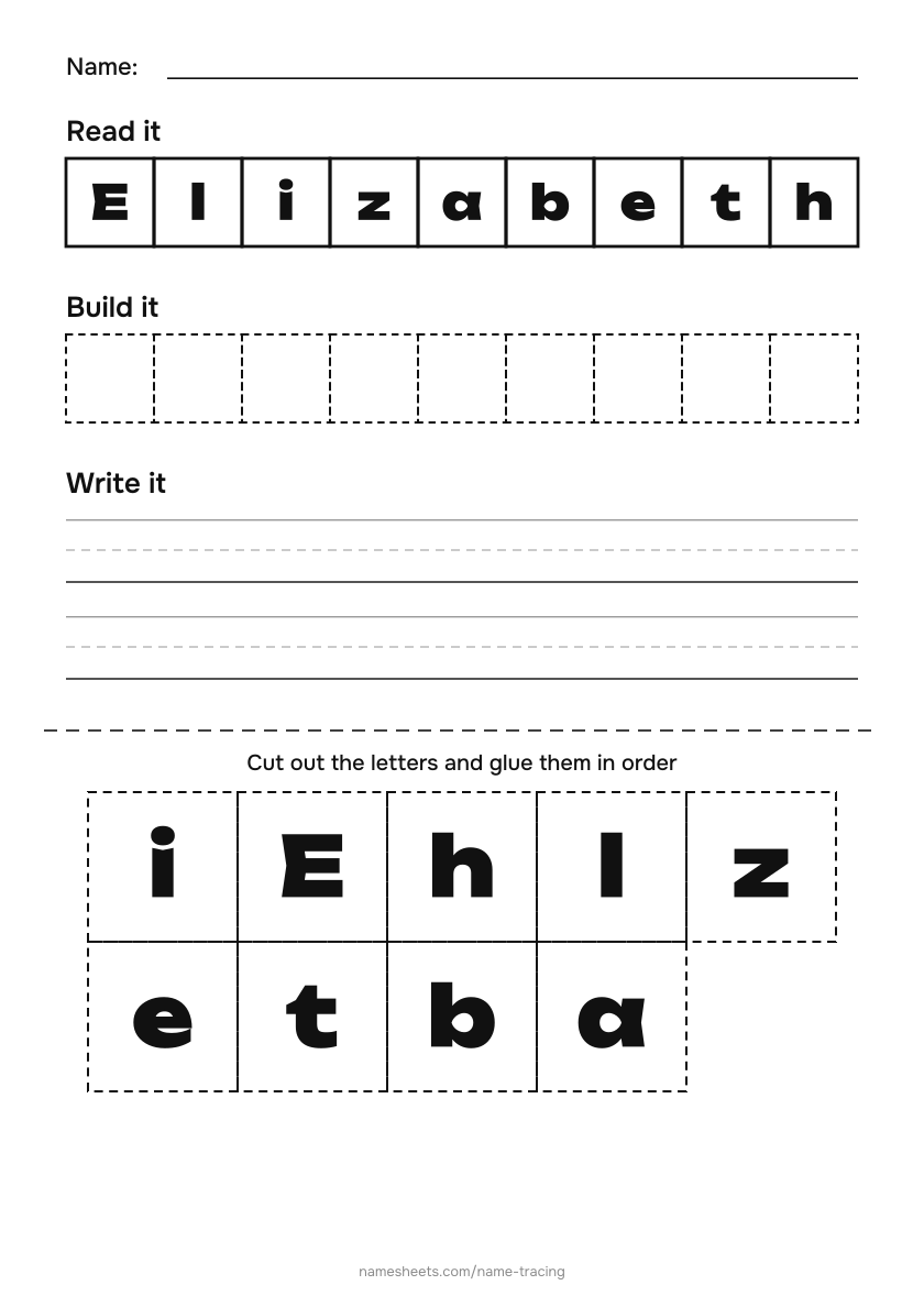 Name puzzle (cut & paste): Elizabeth