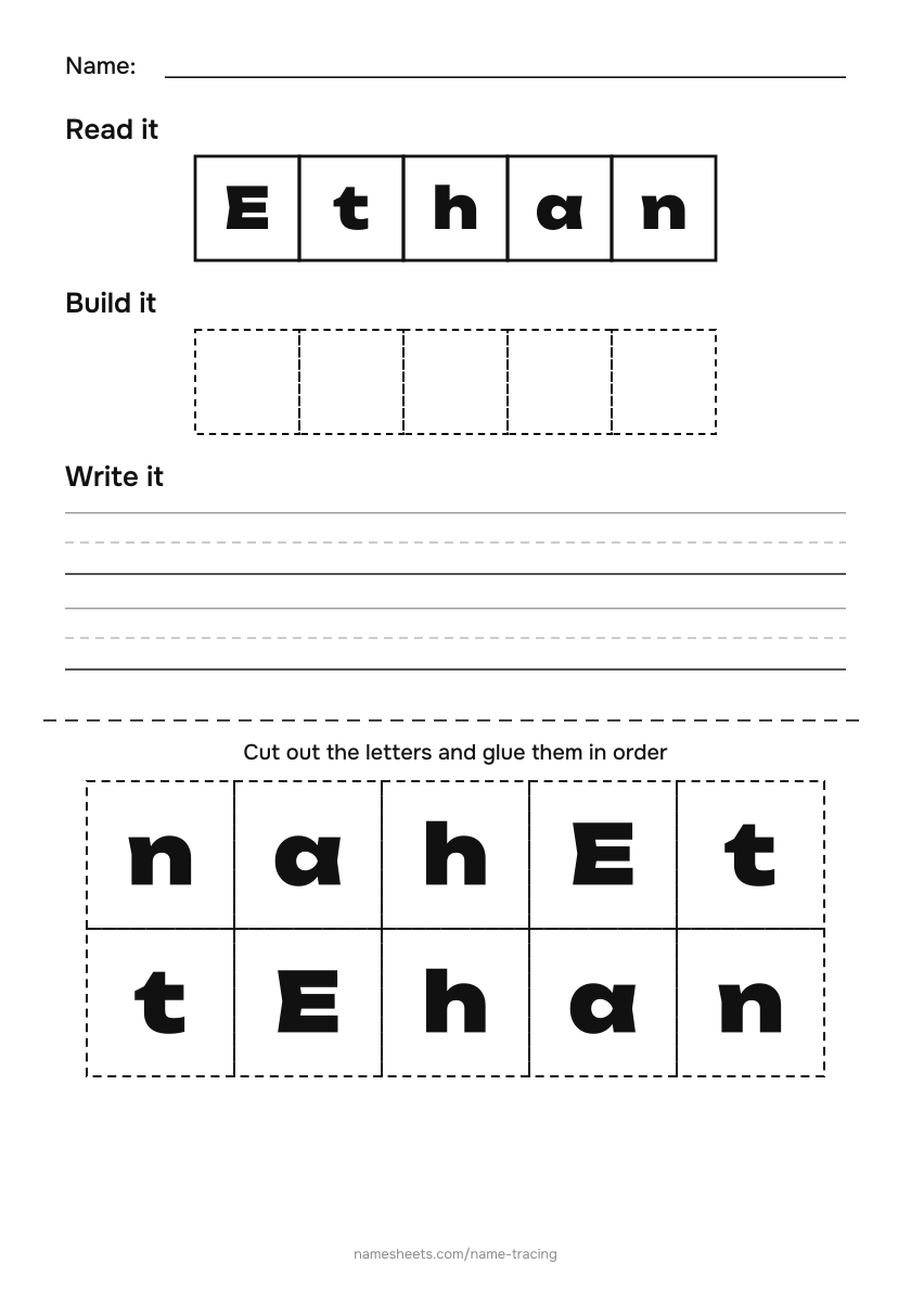 Name puzzle (cut & paste): Ethan
