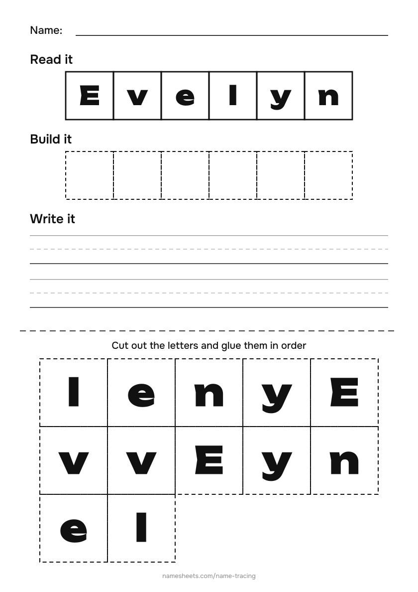 Name puzzle (cut & paste): Evelyn