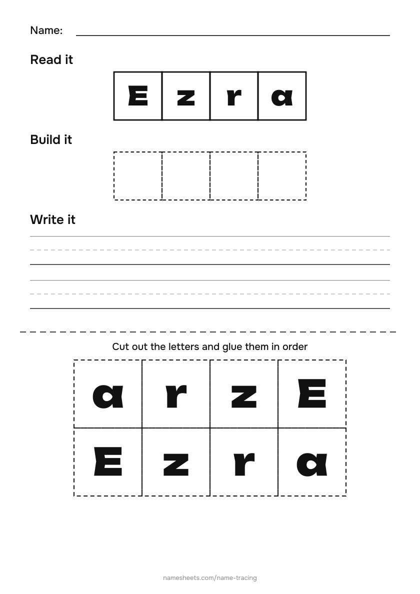 Name puzzle (cut & paste): Ezra