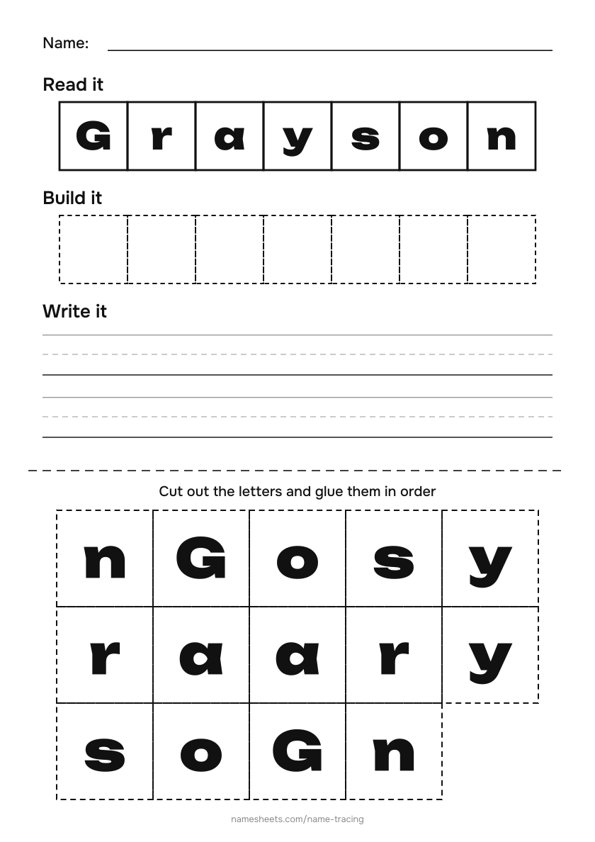 Name puzzle (cut & paste): Grayson