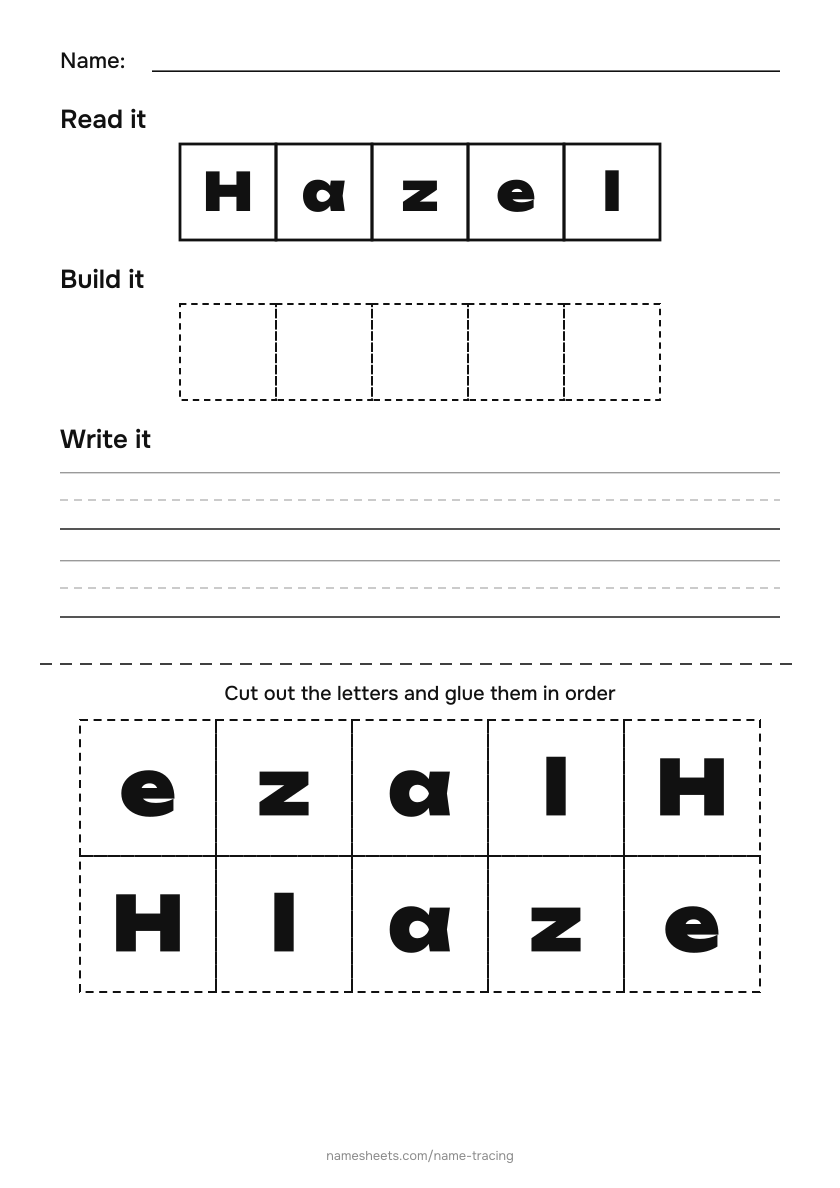Name puzzle (cut & paste): Hazel