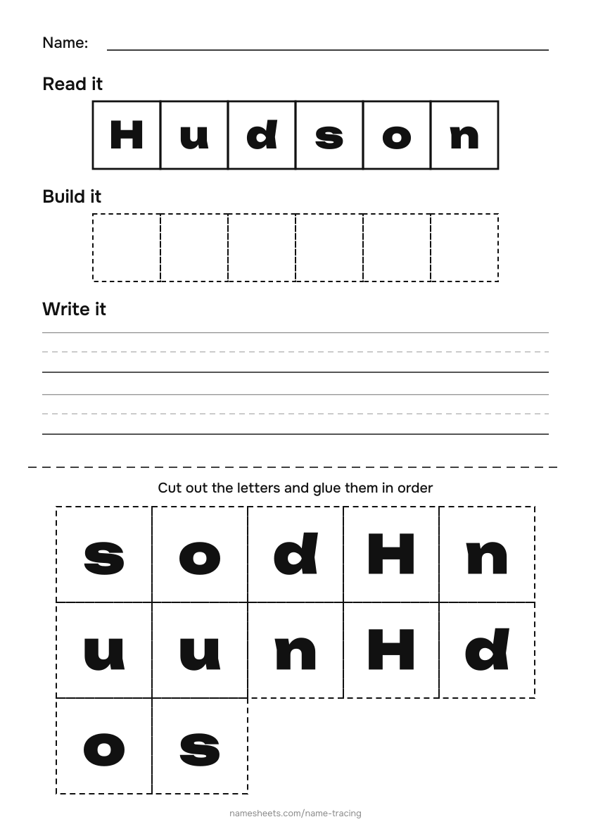 Name puzzle (cut & paste): Hudson