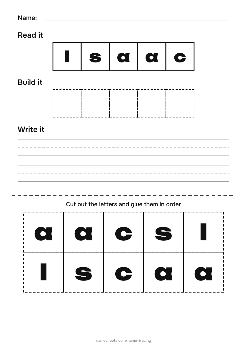 Name puzzle (cut & paste): Isaac