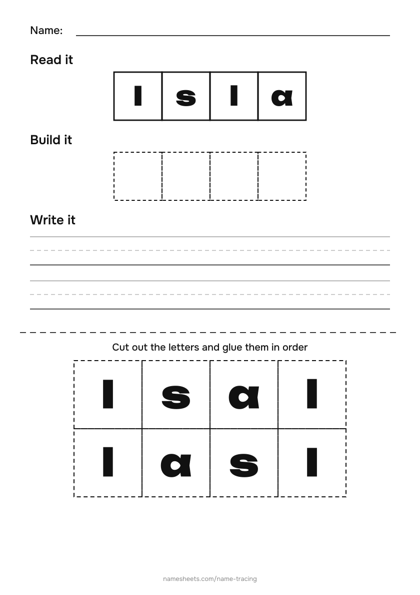 Name puzzle (cut & paste): Isla