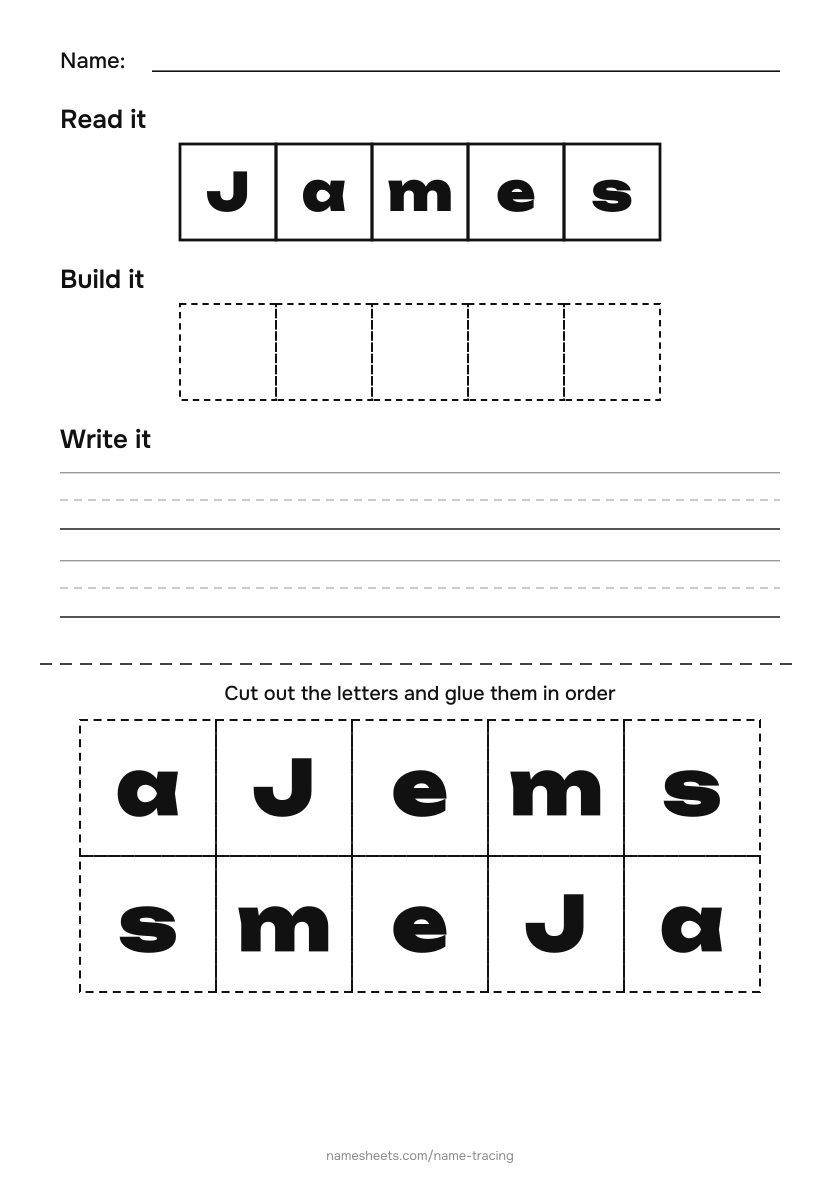 Name puzzle (cut & paste): James