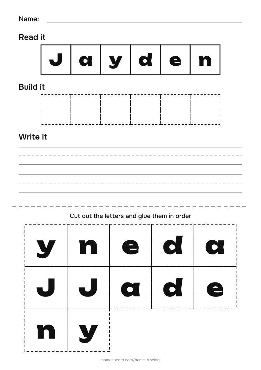 Name puzzle (cut & paste): Jayden