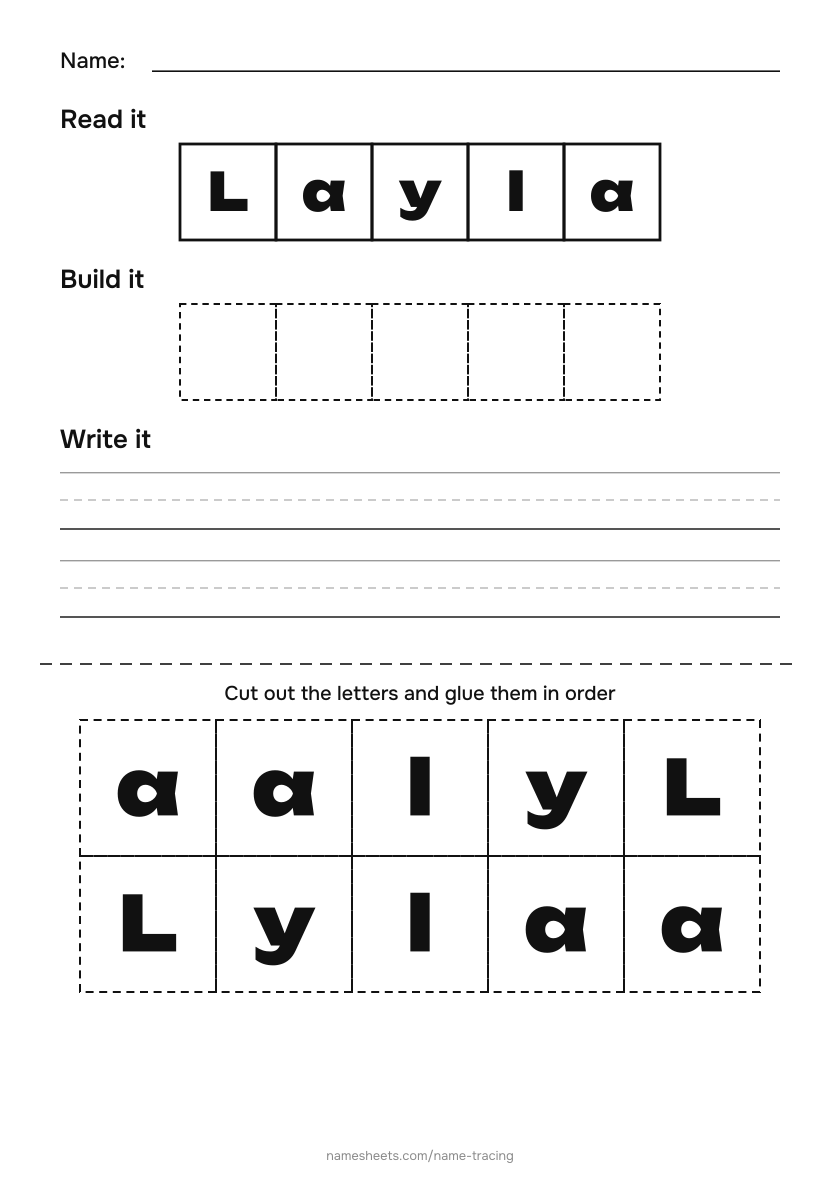 Name puzzle (cut & paste): Layla