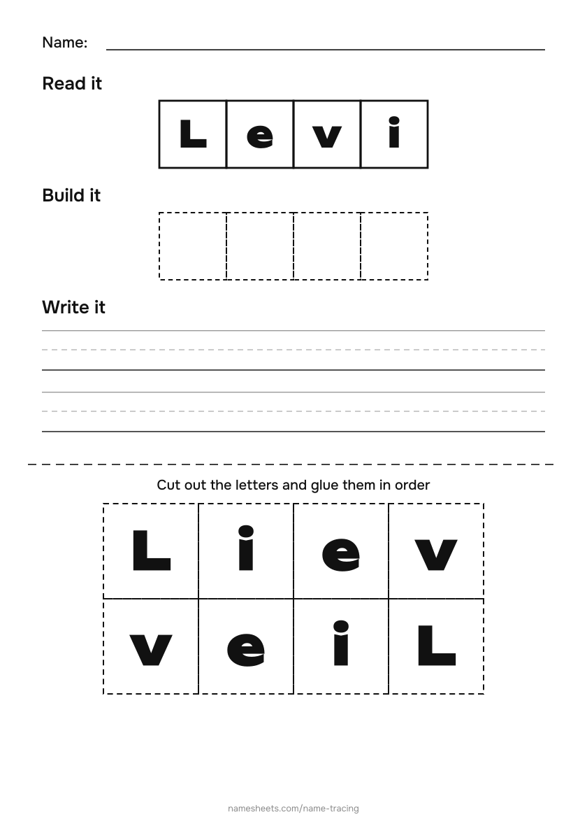 Name puzzle (cut & paste): Levi