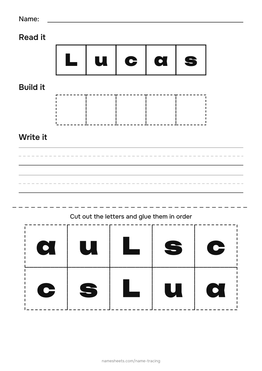 Name puzzle (cut & paste): Lucas