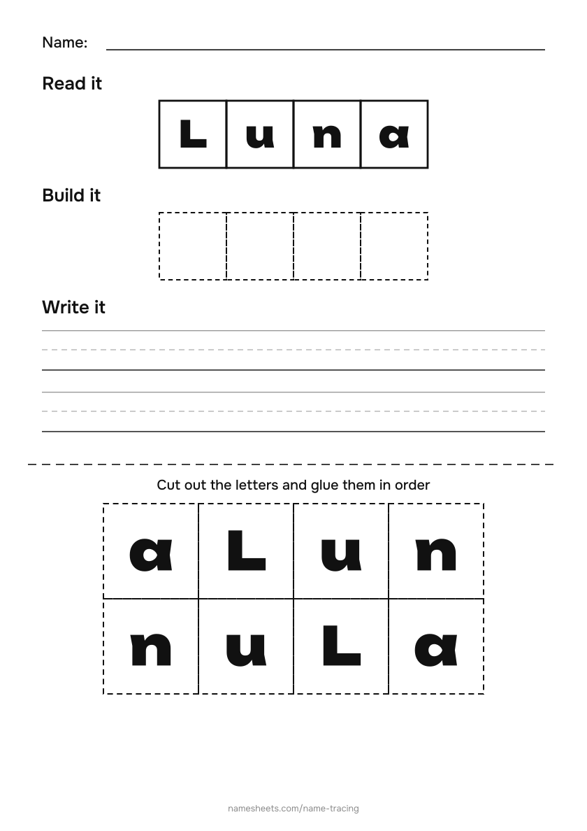 Name puzzle (cut & paste): Luna