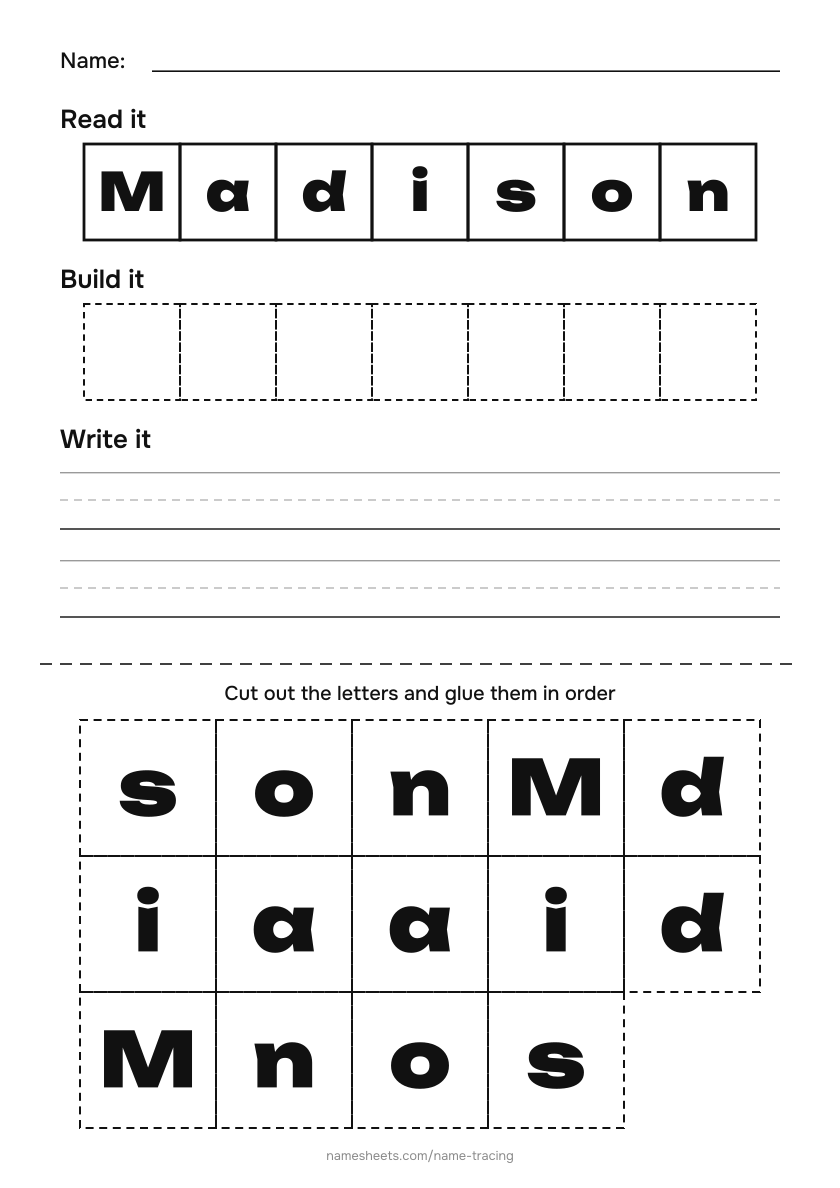 Name puzzle (cut & paste): Madison