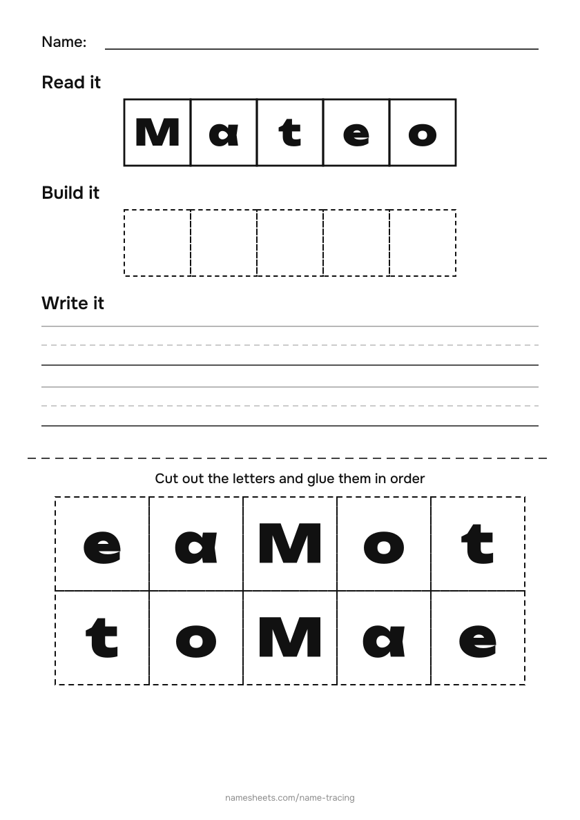 Name puzzle (cut & paste): Mateo