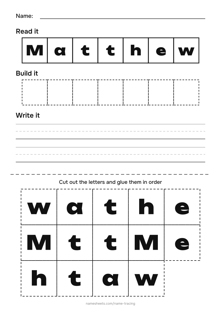 Name puzzle (cut & paste): Matthew