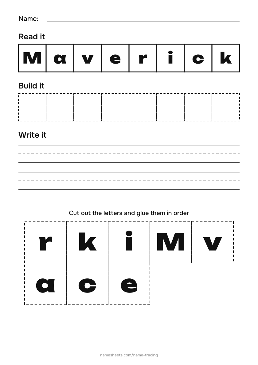 Name puzzle (cut & paste): Maverick