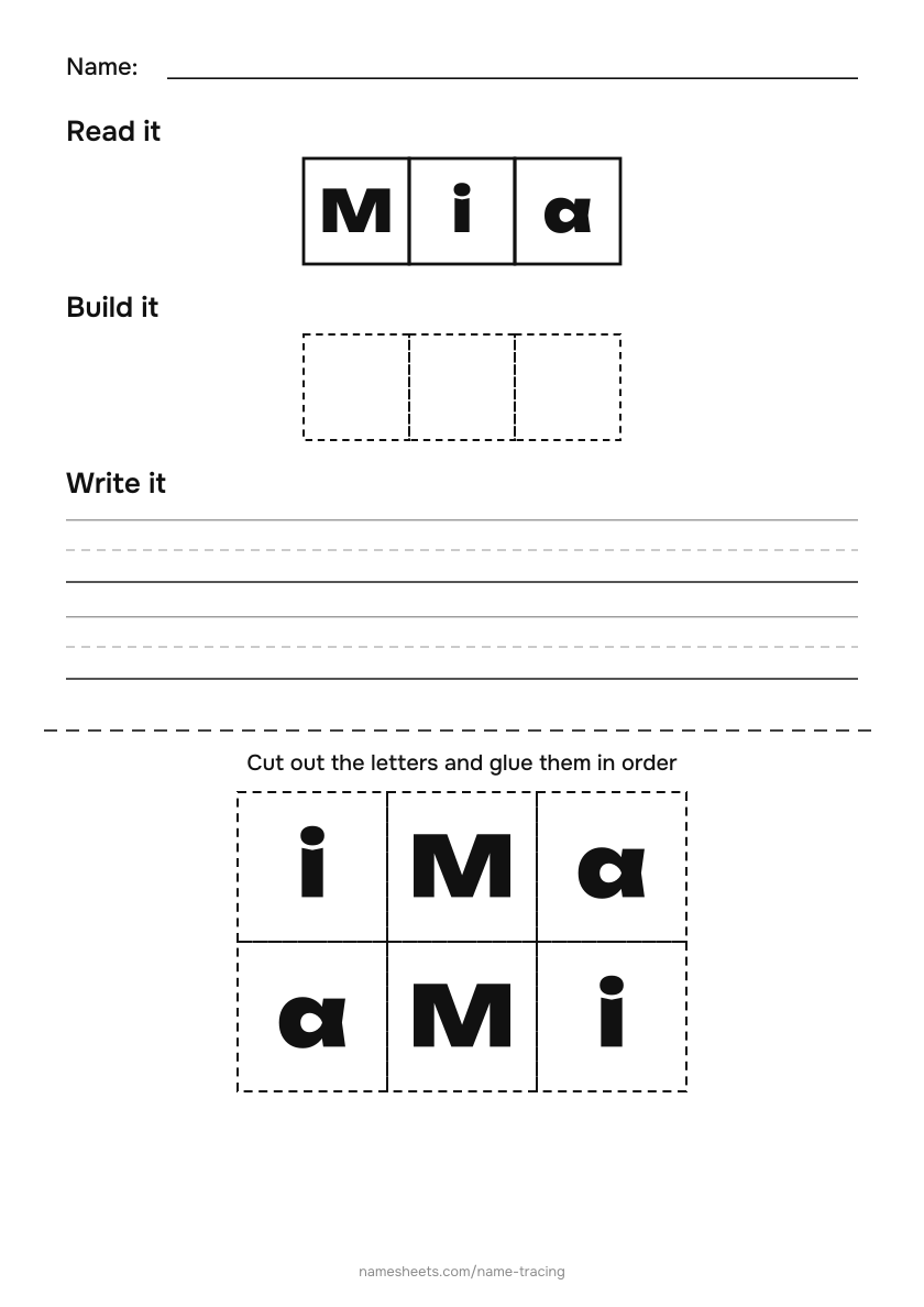 Name puzzle (cut & paste): Mia