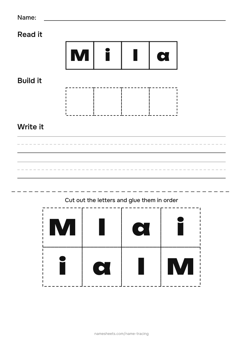 Name puzzle (cut & paste): Mila