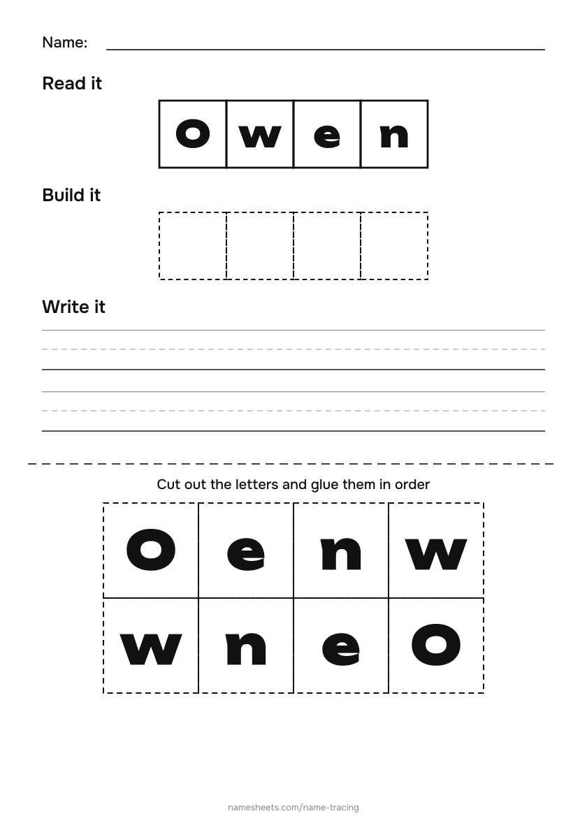 Name puzzle (cut & paste): Owen