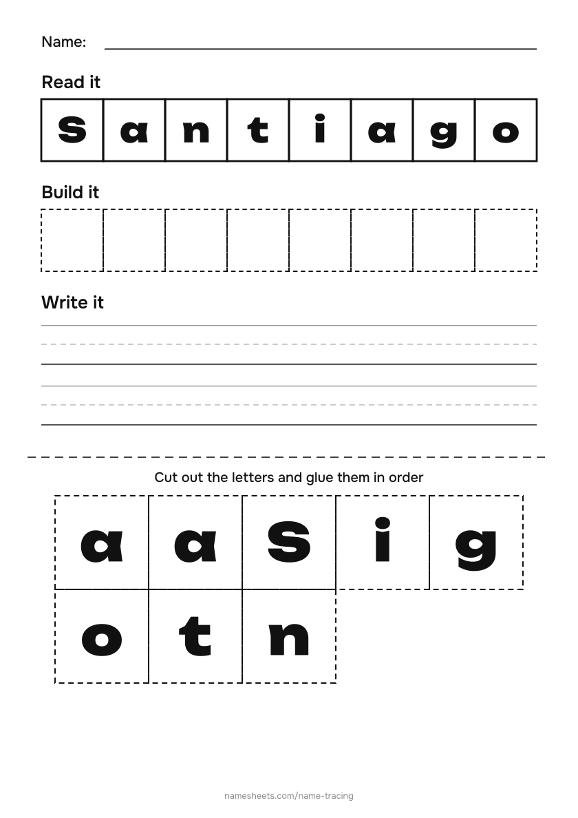 Name puzzle (cut & paste): Santiago