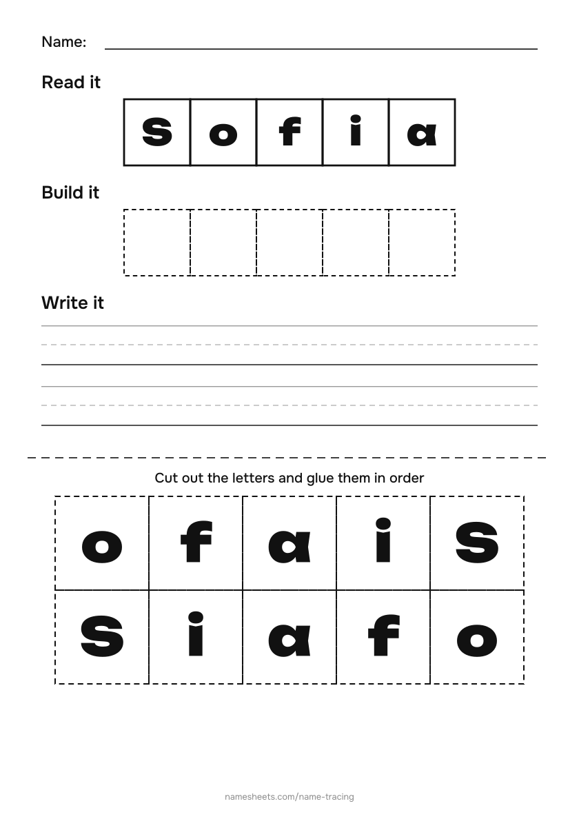 Name puzzle (cut & paste): Sofia