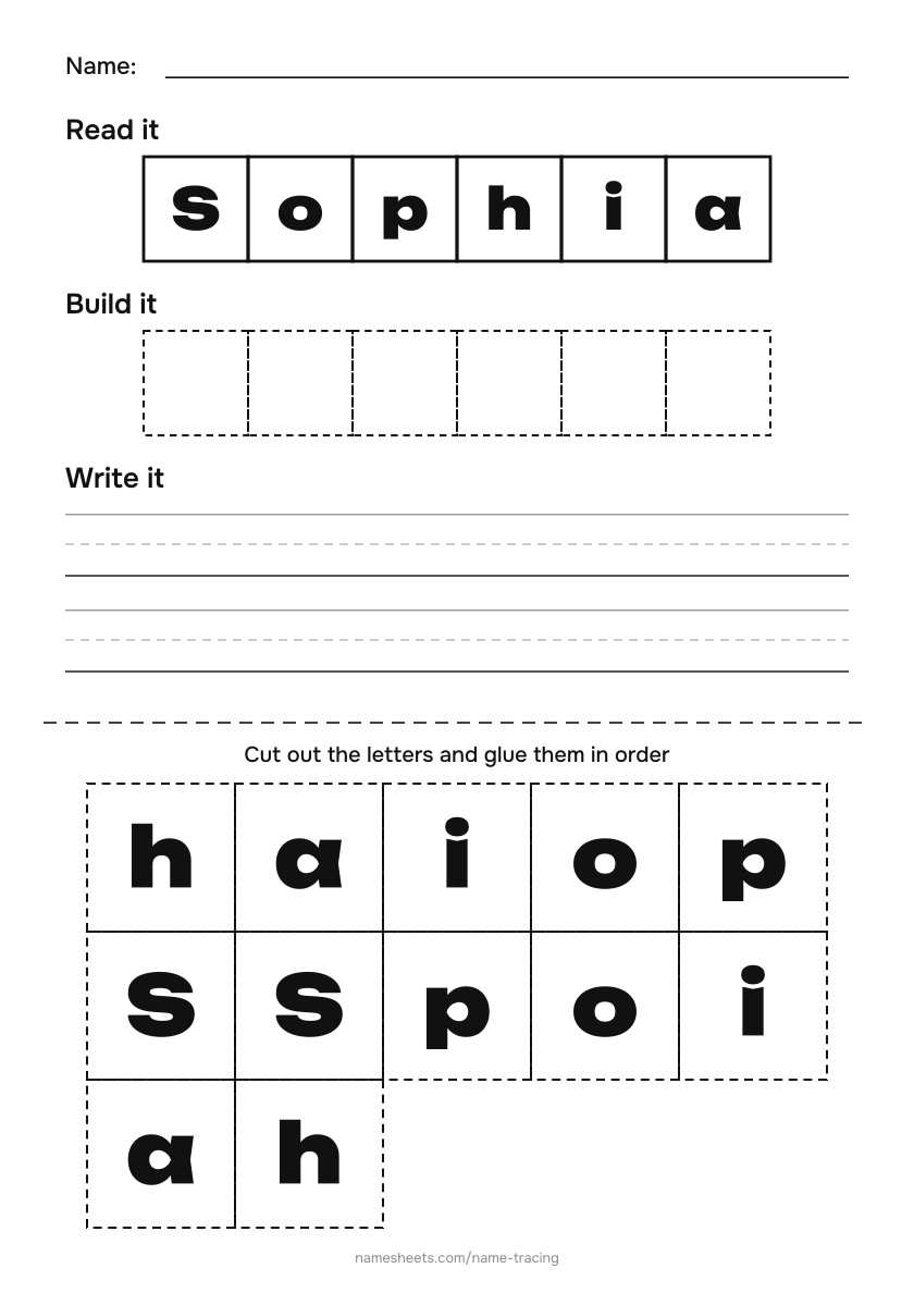 Name puzzle (cut & paste): Sophia