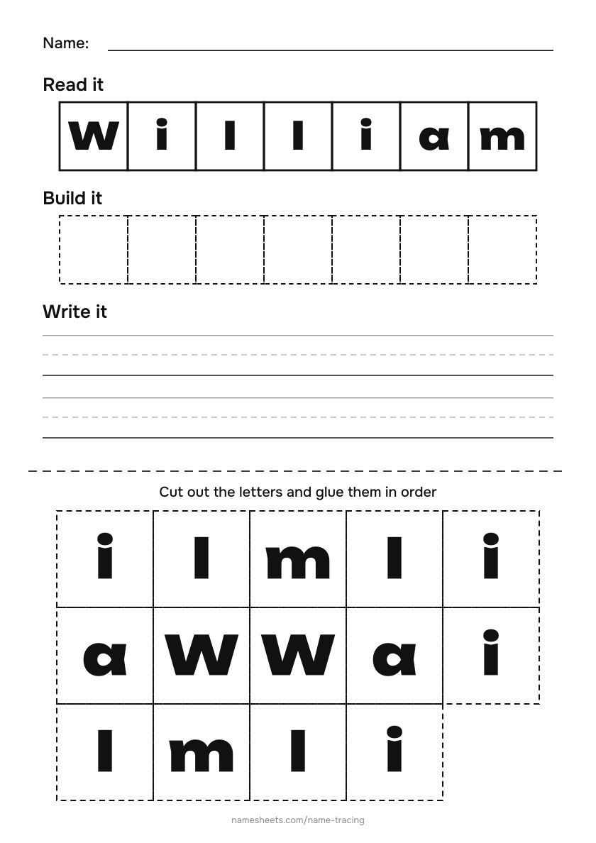 Name puzzle (cut & paste): William