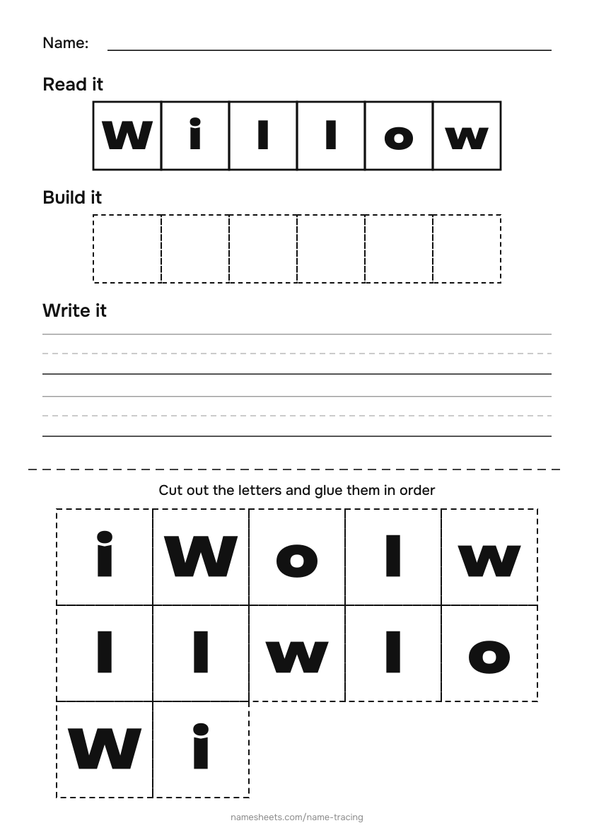 Name puzzle (cut & paste): Willow