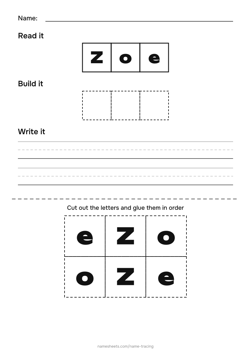 Name puzzle (cut & paste): Zoe