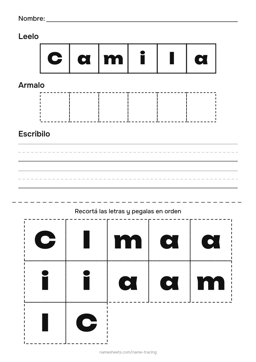 Recortar y pegar: Camila