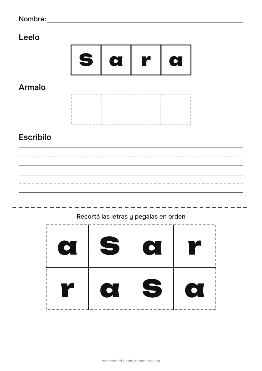 Recortar y pegar: Sara