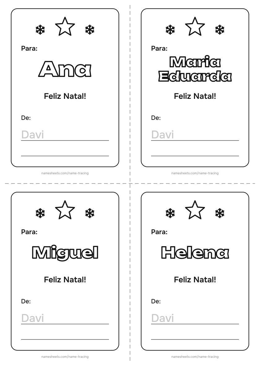Cartões para cada colega
