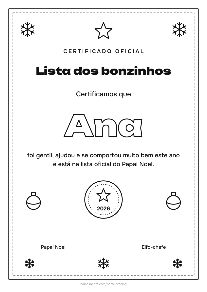 Certificado da lista dos bonzinhos